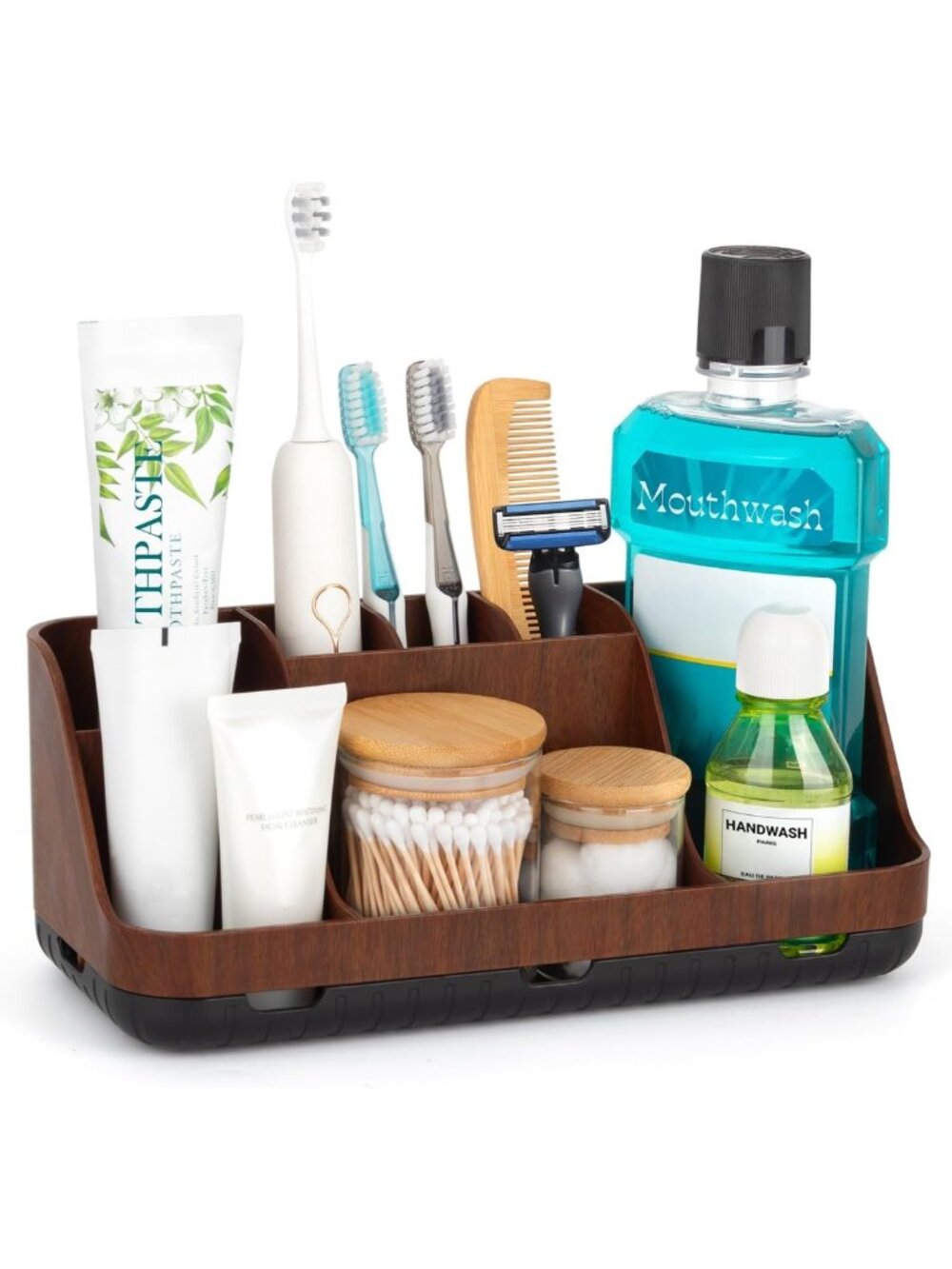 Wood Toothbrush Holder Bathroom Organizer with Drain Holes - Eco-Friendly Design